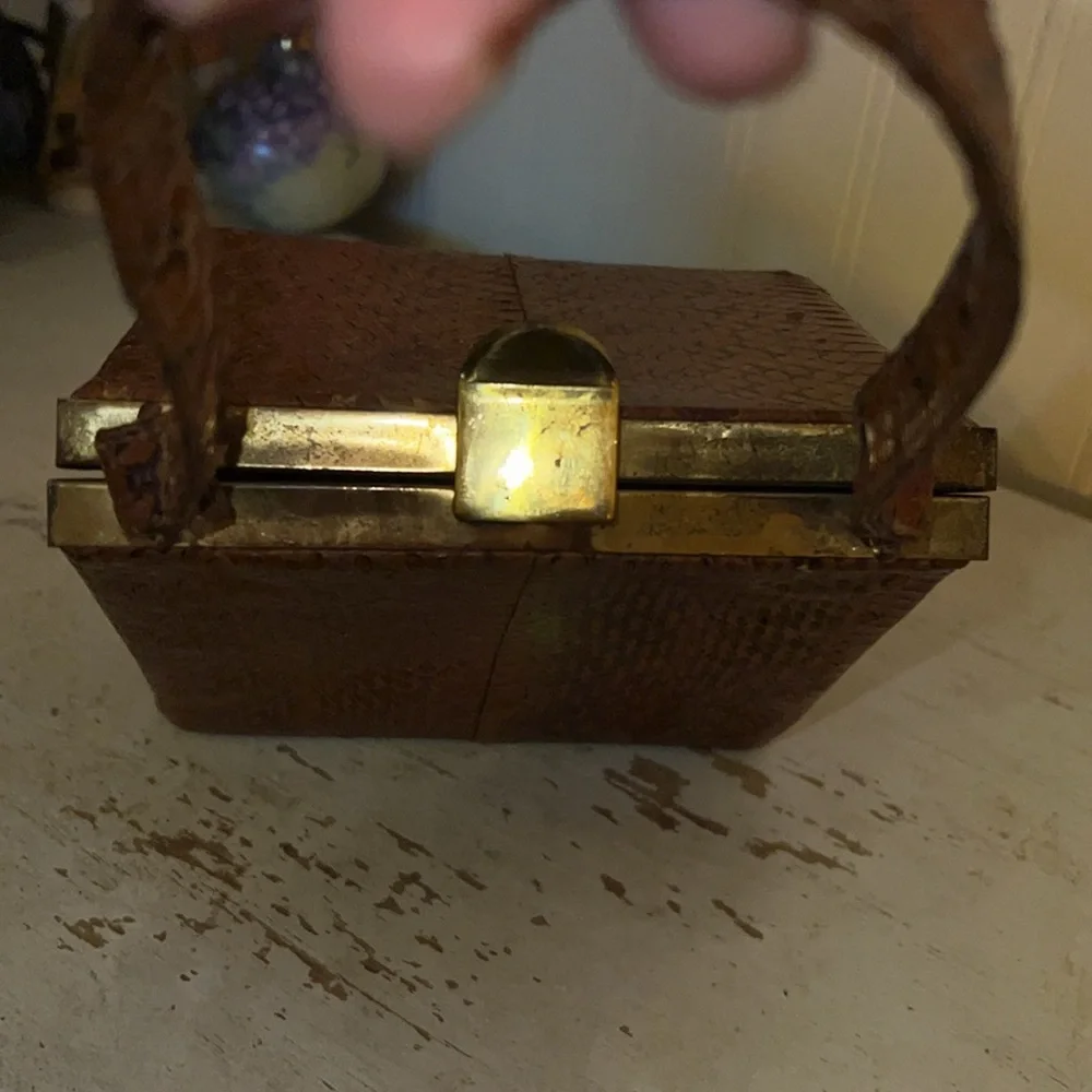Vintage Snakeskin Brown Leather Handbag